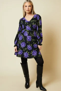 Petite Blue Floral V Neck Mini Dress