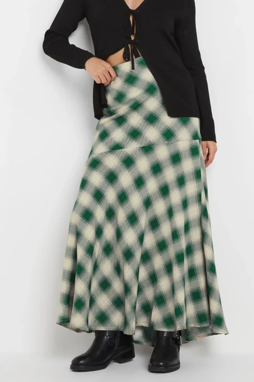 Petite Blurred Check Maxi Skirt