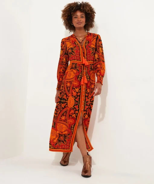 Petite Boho Button-Through Tassel Tie Maxi Dress