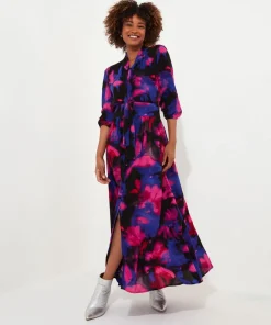 Petite Bold Floral Print Pussybow Long Sleeve Maxi Dress