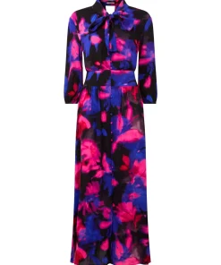 Petite Bold Floral Print Pussybow Long Sleeve Maxi Dress