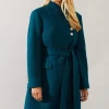 Petite Button Detail Belted Wrap Coat