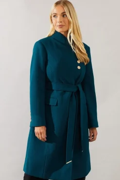 Petite Button Detail Belted Wrap Coat