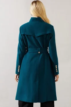 Petite Button Detail Belted Wrap Coat