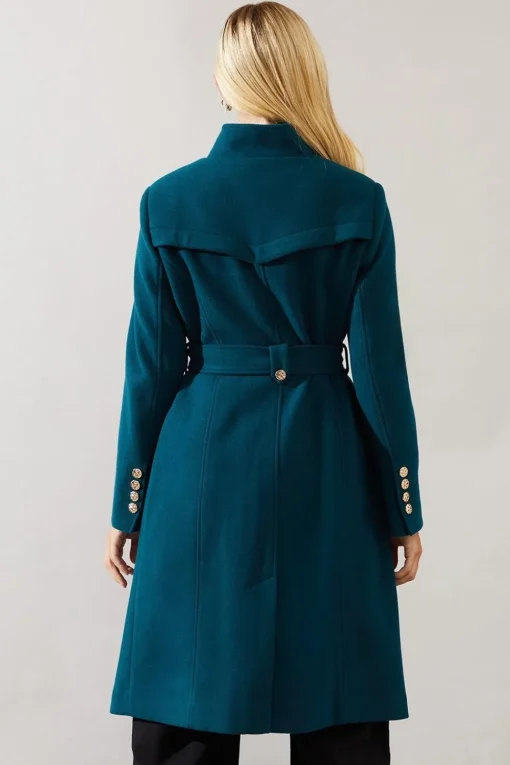 Petite Button Detail Belted Wrap Coat