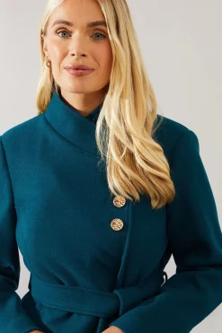 Petite Button Detail Belted Wrap Coat
