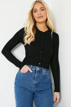 Petite Button Through Knitted Polo Top