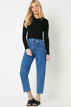 Petite Button Through Knitted Polo Top