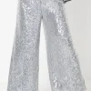 Petite Clear Sequin Wide Leg Trousers