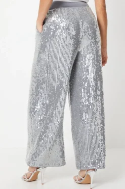 Petite Clear Sequin Wide Leg Trousers