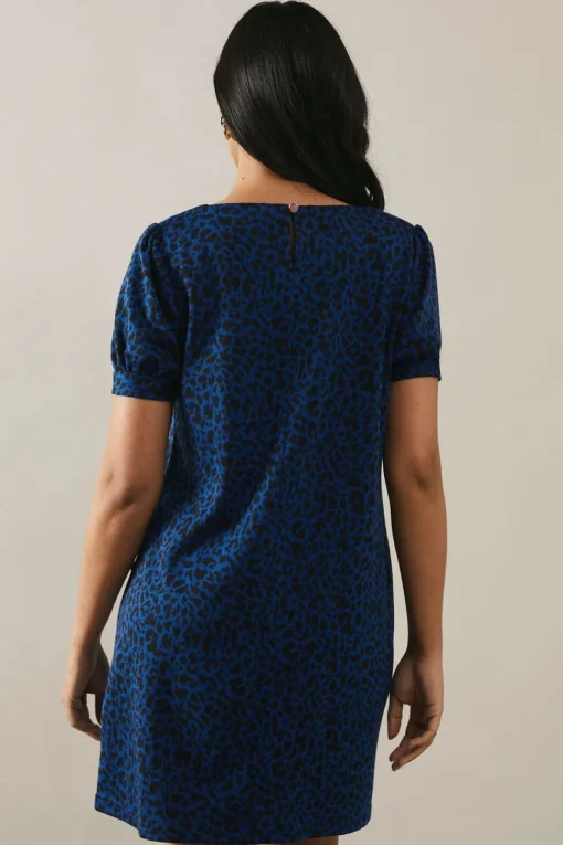 Petite Cobalt Short Sleeve Jacquard Ponte Shift Dress