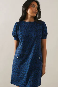 Petite Cobalt Short Sleeve Jacquard Ponte Shift Dress