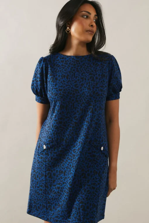 Petite Cobalt Short Sleeve Jacquard Ponte Shift Dress