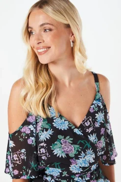 Petite Cold Shoulder Chiffon Wrap Midi Dress