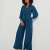 PETITE Collared Straight Leg Jersey Jumpsuit