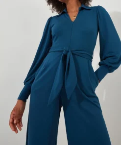 PETITE Collared Straight Leg Jersey Jumpsuit