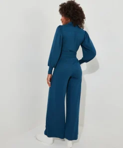 PETITE Collared Straight Leg Jersey Jumpsuit