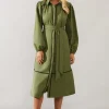 Petite Contrast Piping Tie Waist Shirt Dress