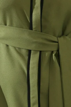 Petite Contrast Piping Tie Waist Shirt Dress
