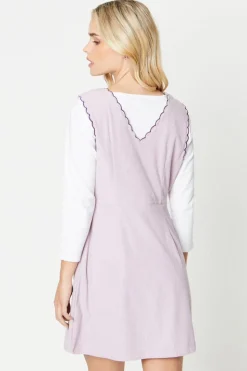 Petite Cord Scallop Edge Embroidered Pinafore Dress