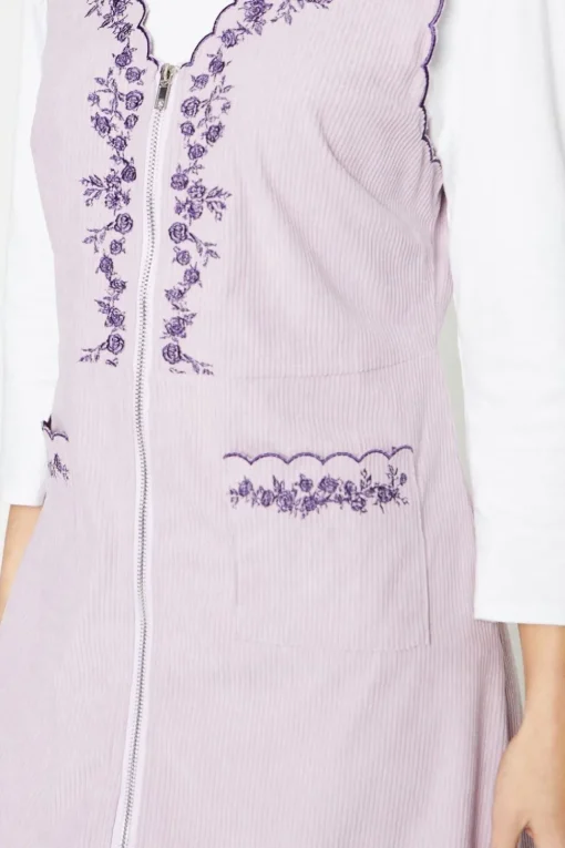 Petite Cord Scallop Edge Embroidered Pinafore Dress
