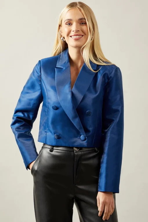 Petite Crop Double Breasted Blazer