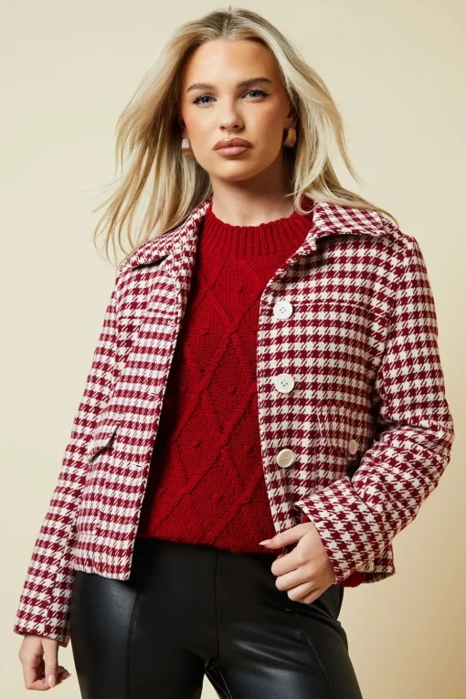 Petite Dogtooth Wool Short Coat
