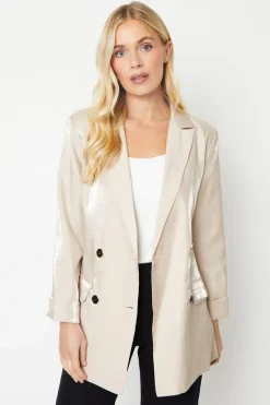 Petite Double Breasted Satin Shimmer Longline Blazer