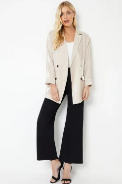 Petite Double Breasted Satin Shimmer Longline Blazer
