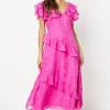Petite Double Frill Satin Burnout Midaxi Dress