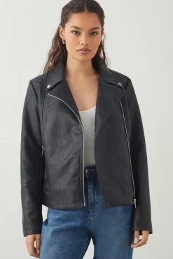 Petite Faux Leather Biker Jacket