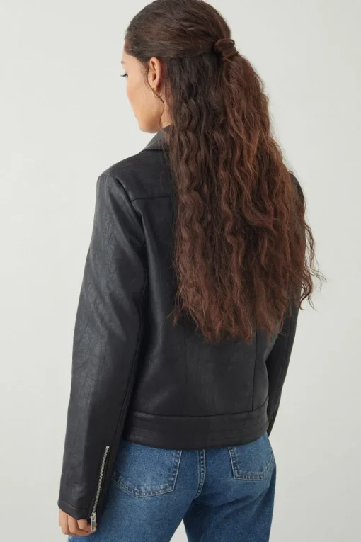 Petite Faux Leather Biker Jacket