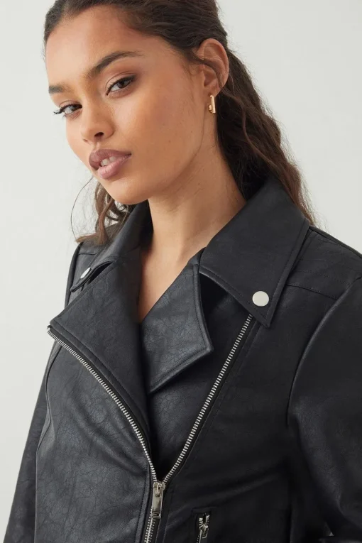 Petite Faux Leather Biker Jacket