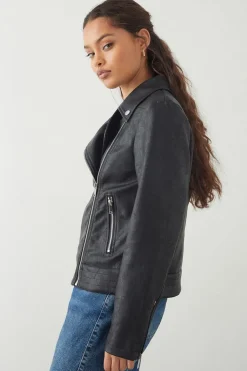Petite Faux Leather Biker Jacket