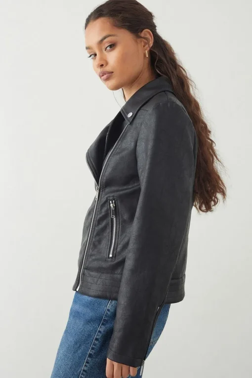 Petite Faux Leather Biker Jacket