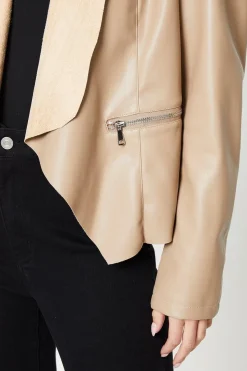 Petite Faux Leather Waterfall Jacket