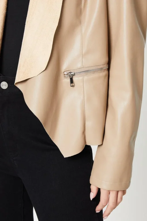 Petite Faux Leather Waterfall Jacket