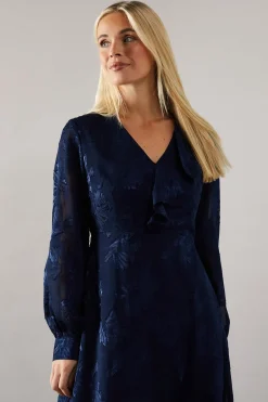 Petite Floral Burn Out Asymmetric Ruffle Midi Dress