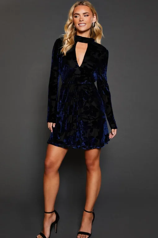Petite Floral Devore Keyhole Mini Dress