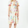 Petite Floral Dobby Lace Trim Ruffle Midi Dress