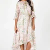 Petite Floral Jacquard Ruffle Midaxi Dress
