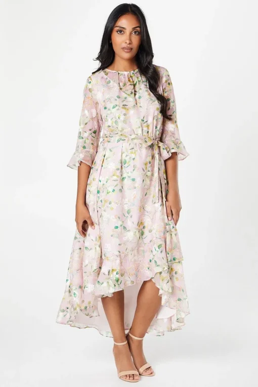 Petite Floral Jacquard Ruffle Midaxi Dress
