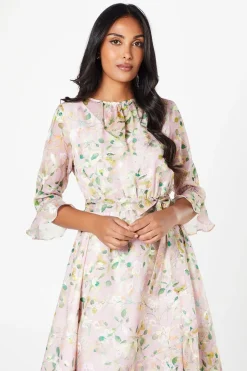 Petite Floral Jacquard Ruffle Midaxi Dress