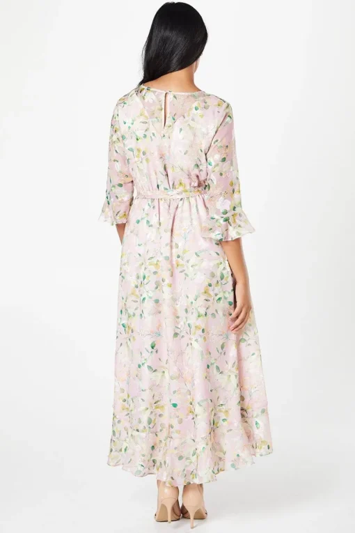 Petite Floral Jacquard Ruffle Midaxi Dress
