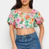 Petite Floral Print Puff Sleeve Crop Top