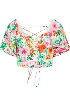 Petite Floral Print Puff Sleeve Crop Top