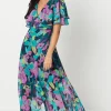 Petite Floral Print Ruffle Sleeve Wrap Maxi Dress