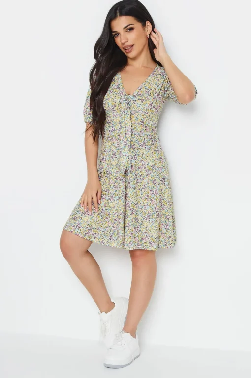 Petite Floral Print Tie Front Mini Dress