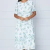 Petite Floral Satin Ruffle Midi Dress