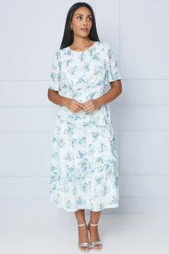 Petite Floral Satin Ruffle Midi Dress